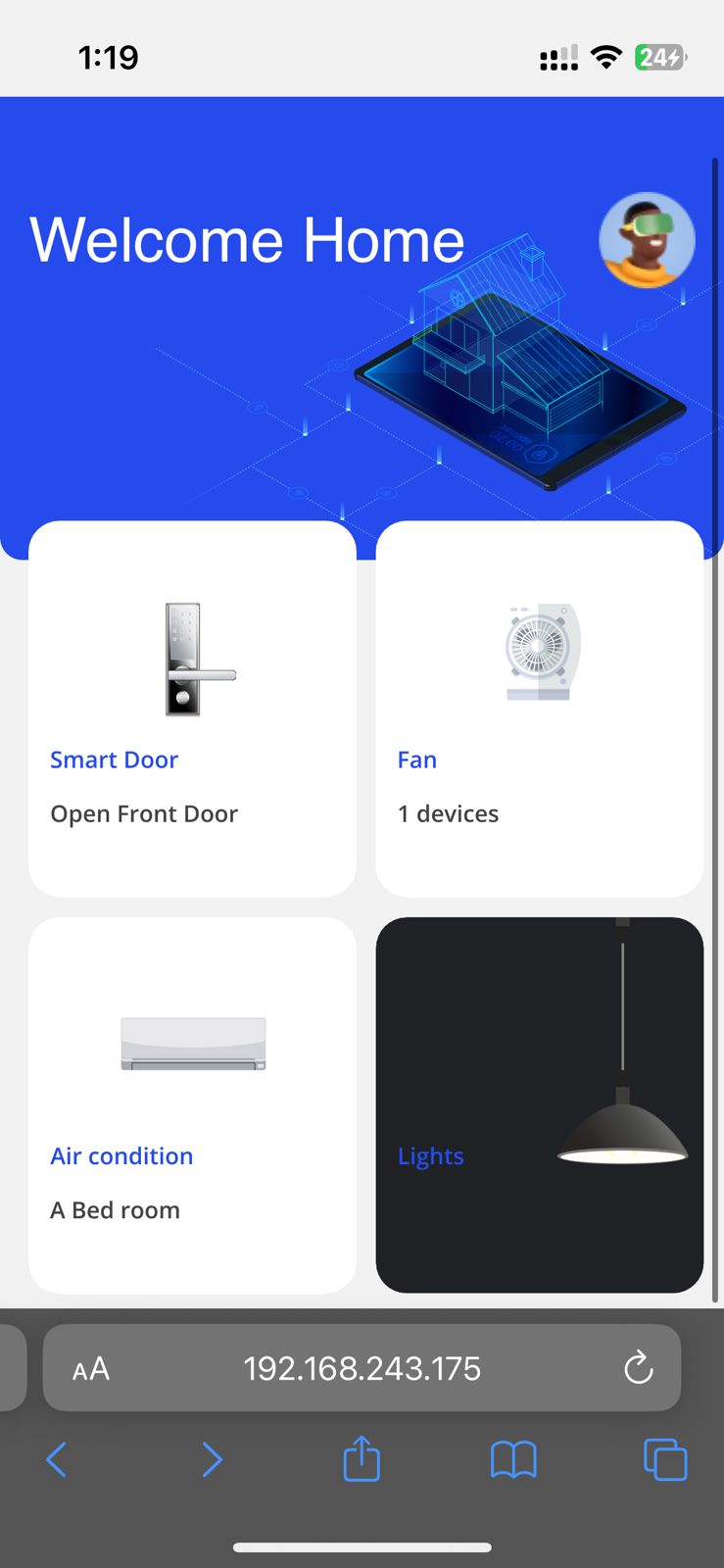 Smart home web interface, main view